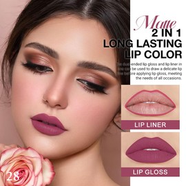 evpct 1Pcs Mauve Neutral Lip Stain Paint Matte Lip Liner and Lipstick Set Long Lasting Smudge Proof labiales matte mate larga duracion listip 24 hours a prueba de agua mate 24 horas originales,28#
