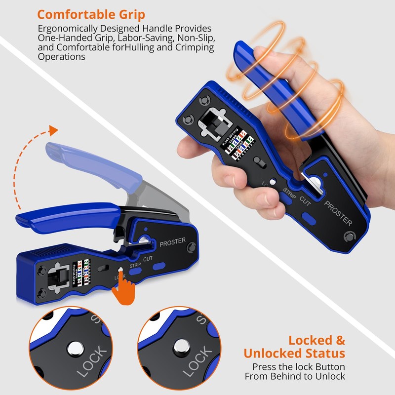 Proster RJ45 Crimp Tool Kit - 3 in 1 Pass