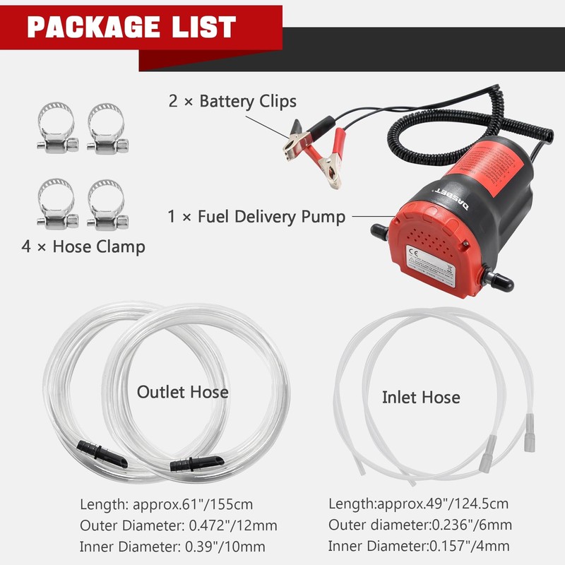 DASBET 12V 60W Oil Change Pump Extractor, Oil/Diesel Fluid Pump
