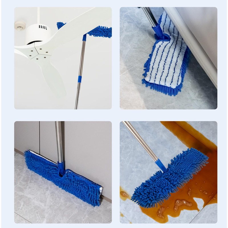 Microfiber Dust Mop for Floor Cleaning - Dual-Sided Washable Pads,
