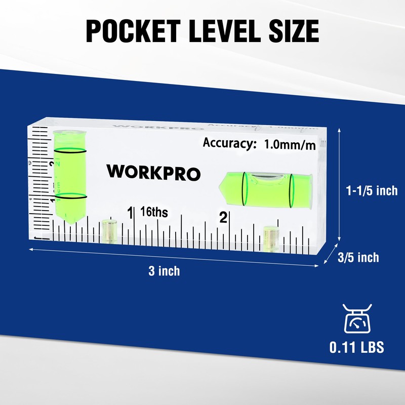 WORKPRO Small Level, 3 Inch Mini Level Tool, Magnetic Level