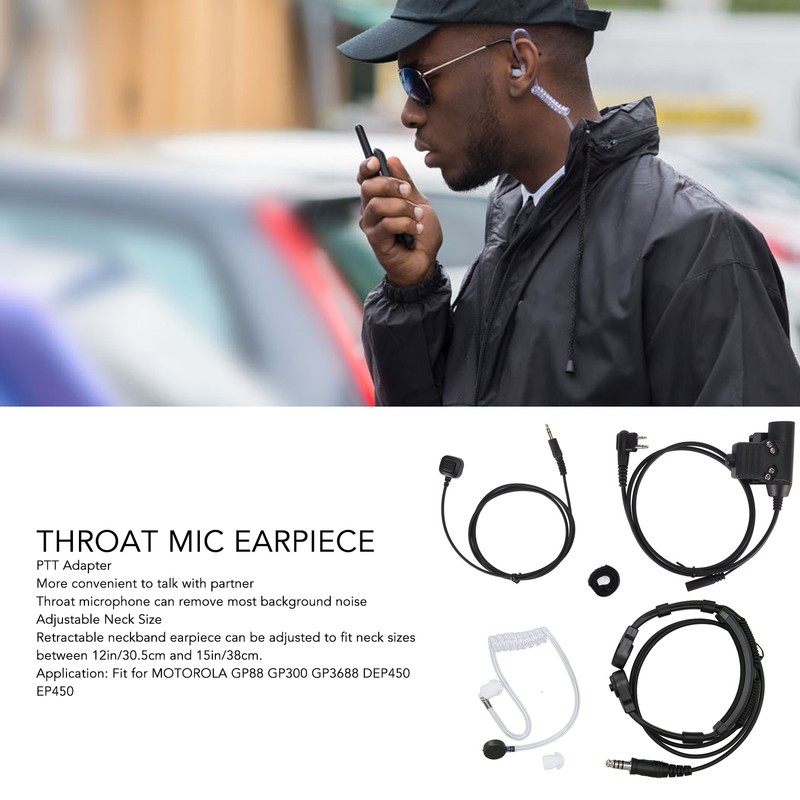 Throat Mic Earpiece 7.1mm Plug with Finger PTT Portable for