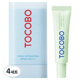 Tokobo Tocobo Cotton Soft Sun Stick 19g + Cica Calming Sun Serum 10ml SPF50+ PA++++ Set, 4 Sets / 토코보 코튼 소프트 선스틱 19g + 시카 카밍 선세럼 10ml SPF50+ PA++++ 세트, 4세트