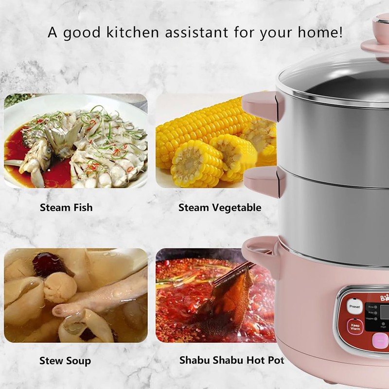 Bear Electric Multifunctional Food Steamer, One Touch Digital Steamer with