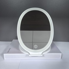 MISERWE Rechargeable Travel Makeup Mirror with Light, Portable Lighted Mirror, 3 Color Lighting, Dimmable Touch Screen, Tabletop LED Folding Vanity Mirror for Travel, Desk, Home, Office