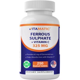 Vitamatic Ferrous Sulphate 325 mg + Vitamin C 100 mg- 250 coated tablets