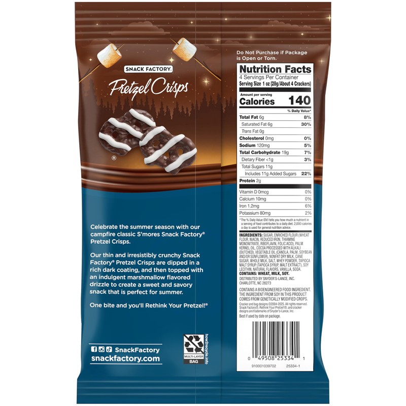 Snack Factory S'mores Pretzel Crisps, 4 Oz Bag
