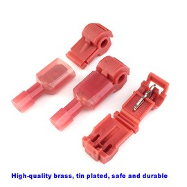 Ruidee 60Pcs/30Pairs T Tap Wire Connectors Electric Wire Terminals Self-Stripping Fully Insulated Male Quick Disconnects Spade Terminals 22-18 AWG Red/UNJH (Red 22-18 AWG)