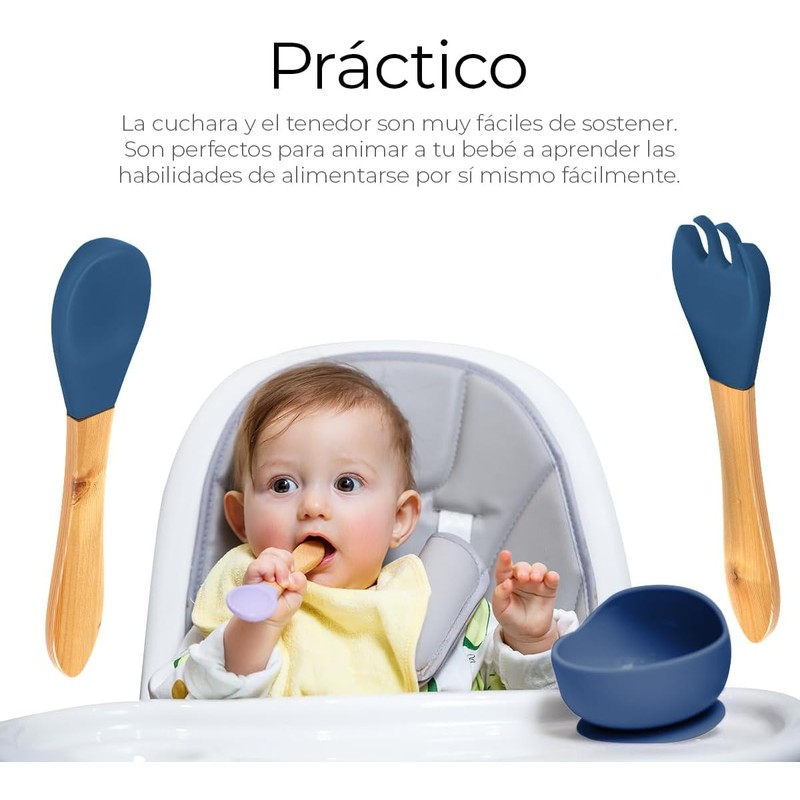 Juego de Platos y Cubiertos para Bebé de Silicona Raganet