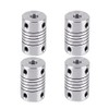 4pcs Aluminum Alloy Flexible Coupler Silver 3mm to 5mm Shaft