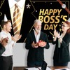 Happy Boss's Day Banner Backdrop, Black Gold Boss's Day Decorations,