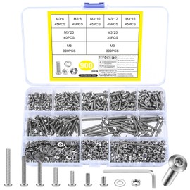 M3 Screws Set, 900 Pieces Rounded Head Screws with Nuts Set, Allen Screws Nuts Set, Threaded Screws and Nuts Set, Stainless Steel Machine Screws Assortment Washers Set (M3)