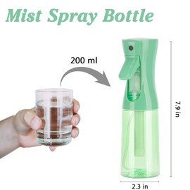 Zuhose Continuous Spray Bottle, 6.8OZ /200ML Hair Mister Spray Bottle, Mist Spray Bottle for Hair, Fine Mist Water Spray Bottle for Salons,Barber, Plants, Skin Care, Cleaning(Clear Green,1 Pack)