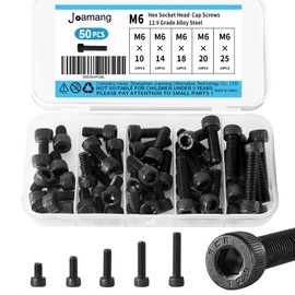 Joamang M6 x 10mm 14mm 18mm 20mm 25mm Hex Socket Head Cap Screws Bolts, 12.9 Grade Alloy Steel, Black Oxide Finish, Metric Allen Drive, Fully Threaded, Assortment Kit 50Pcs