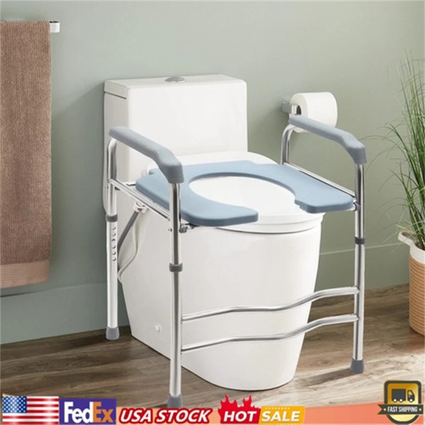 Unbranded Raised Toilet Seat &Handle Adjustable Height 275lb Capacity Elevated