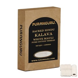 PuranGuru Handmade White Kalava Moli Thread | 3 Spools x 50 Meters | Pure Cotton Kalawa Mauli | Religious Puja Janoi Dhaaga | Sacred Hindu Pooja Janeu Thread Raksha Sutra | Yagnopavit Laccha Roll
