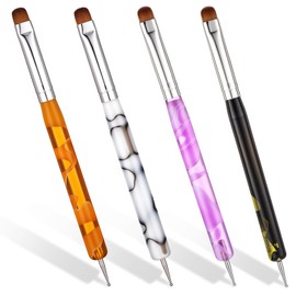 4 PCS French Tip Brush, 2-Way French Brush for Nails, Multicolor Acrylic Nail Tip Tool Brushes for Nail Art Design Professional Manicure