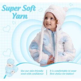 ilauke Fluffy Yarn 6x50g, Blue Fluffy Wool for Knitting, Flutterby Chunky Yarn for Crochet, Plush Yarn Soft Wool for Blanket, Baby Clothes, Dolls, Rug