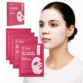 BeautiQueoos Bio-Collagen Real Deep Mask, Anti-Wrinkle Lifting Overnight Hydrating Face Masks, Pore Minimizing, Restores Skin Elasticity & Firmness, Korean Skin Care 34g x4ea - 4 Sheets