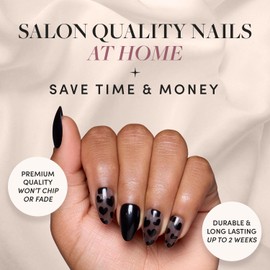 Glamnetic Press On Nails - Love Me Not | Short Almond Nails with Black Heart Accents, Reusable Stick On Fake Nails with Glue | Love In Bloom Valentine’s Nails | 15 Sizes - 30 Nail Kit with Glue