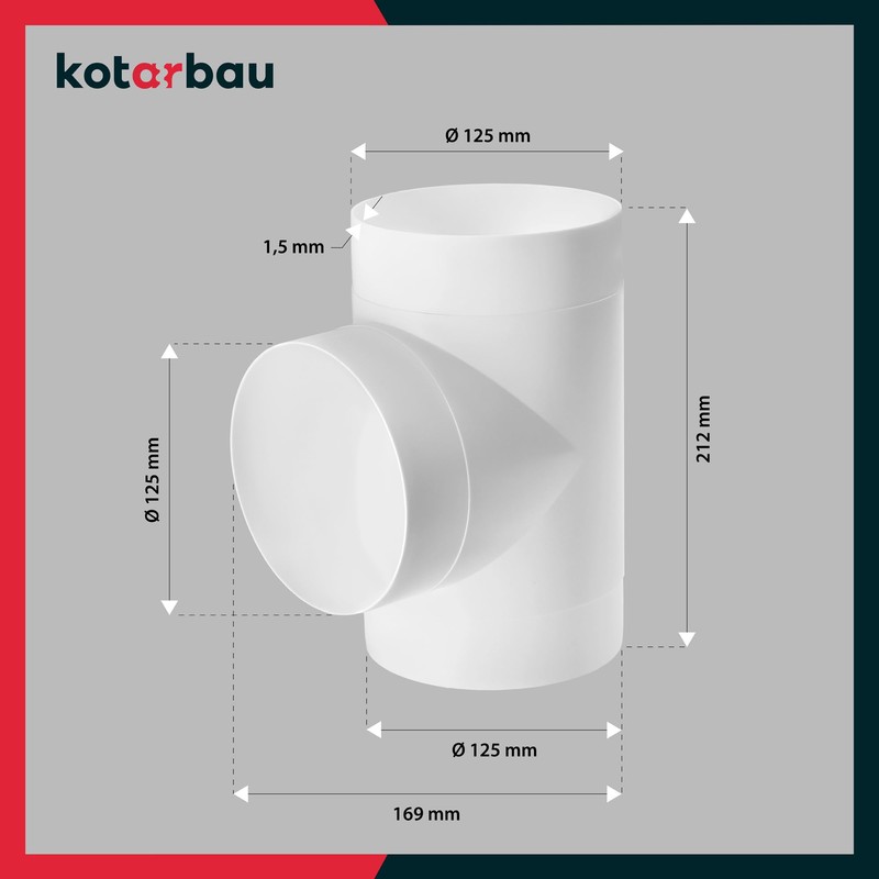 KOTARBAU® Connector T-piece for ventilation systems, diameter 125 mm, made