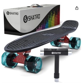 Skatro Mini Cruiser Skateboard. 22x6inch Retro Style Plastic Board Comes Complet