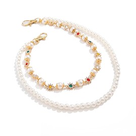 kicder Layered Rhinestone Flower & Pearl Wallet Chain for Men/Women, Punk Gothic Jeans/Pocket/Pants Chain, Pocket Jewelry Accessory, Unisex Bling Gift