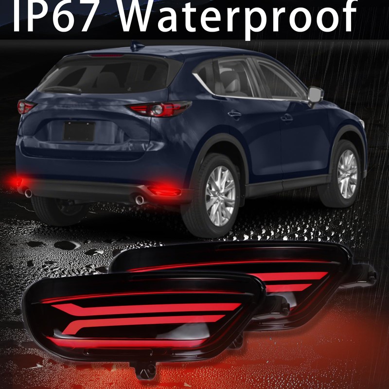 BINQIGOO LED Rear Bumper Reflector Lights Trim for Mazda CX-5