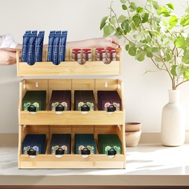 Bamboo Tea Bag Organizer, SHAIDOJIO 3-Tier Tea Holder Storage Box for Countertop, Stackable Teas Rack with 12 Compartments, Teabag Chest Coffee Station for Office Kitchen Cabinet Pantry