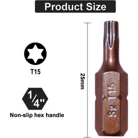 BAKESHU T15 Bit x 30 Pieces, Torx Bit T15 1/4 Inch Hex Drive (Length: 25 mm)