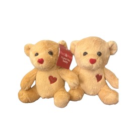 Unbranded Red and pink I love you teddy bear two bears  Beige  7 Inch 2 Pack