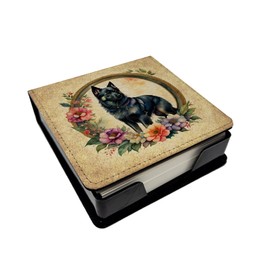 Caroline's Treasures Schipperke and Flowers PU Leather Note Paper Holder with Artist-Designed Cover, Desk Accessory, Office Gift
