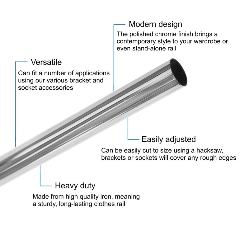 EAI Polished Chrome Tube Pole Wardrobe Rail Round for Clothes