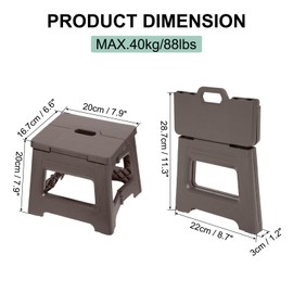 uxcell 8" Folding Step Stool for Adults 88 lbs Capacity Non-Slip Step Stool with Handle Collapsible Foot Stools, Brown Small Stepping Stool for Bathroom, Bedroom, Kitchen