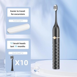 Seapeoa Electric Toothbrush Set, Equipped with 10 Brush Heads and Travel case, Black