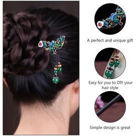 Blue Chinese Hair Stick Retro Wooden Hairpin Flower Hair Chopsticks Vintage Tassel Hair Stick Wedding Party Hairpins Hair Accessories (Blue, One Size)