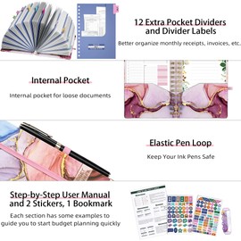 Ospelelf Budget Planner - Budget Book with Bill Organizer and Expense Tracker, 12 Month undated Budget Planner/Account Book to Take Control of Your Money, Start Anytime(Pink Marble)