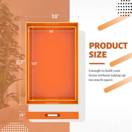 MAONAME Orange Serving Trays Set of 2, Plastic Decorative Trays with Handles, Rectangular Coffee Table Tray for Ottoman, Nesting Tray for Living Room, Bedroom