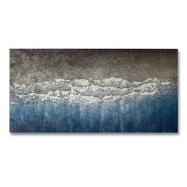 Landswaydecor Blue and Grey Abstract Wall Art Hand Painted Textured Oil Painting on Canvas for Office Living Room