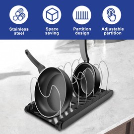 LGHWKETH Pot and Pan Organizers Rack Multipurpose Anti Slip Pot Lid Holder Space Saving Cookware Baking Frying Rack Adjustable Cookware Baking Storage Holder for Kitchens (Black-2Pcs)