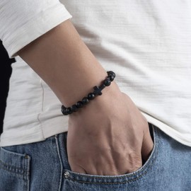 Softones 8MM Lava Rock Aromatherapy Anxiety Essential Black and White Intervals Beads Bracelet for Men Women, Friendship Couples Bracelets Gifts