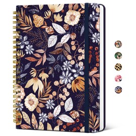 Lined Spiral Journal Notebook for Women, Pretty A5 College Ruled Hardcover Notebook for Work & Note Taking, Cute Aesthetic Journal for Writing, 140 Pages, Rustic Florals