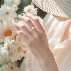 Ayafee Center 1CT Pear Shaped Opal Engagement Rings for Women Platinum Plated Silver White Opal with Moissanite Engagement Ring for Valentine's Day, Anniversary - Size 8