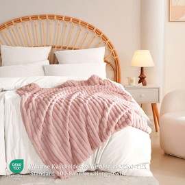 Lanqinglv Cuddly Fluffy Blanket Pink Girls, Thick Cuddly Blanket, Plush Flannel Blanket, Soft Warm Winter Couch Blanket, Throw Blanket, Sofa Blanket, Bedspread for Bed Couch, 130 x 150 cm