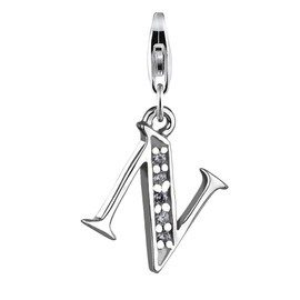 Pendant Charm Letter N Nena Lina in 925er Sterling Silver for Charm Bracelet, Necklace, Earring, Bracelet and Many Popular Carrier Charm