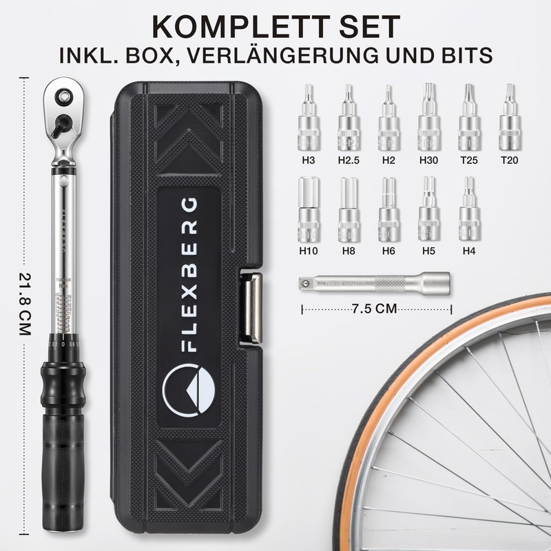 FLEXBERG Torque Wrench Bicycle Set 2-20 Nm, Torque Wrench 1/4,