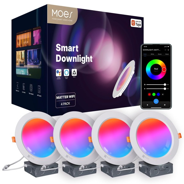 MOES Matter Smart Recessed Lighting 6 Inch, Color Changing WiFi