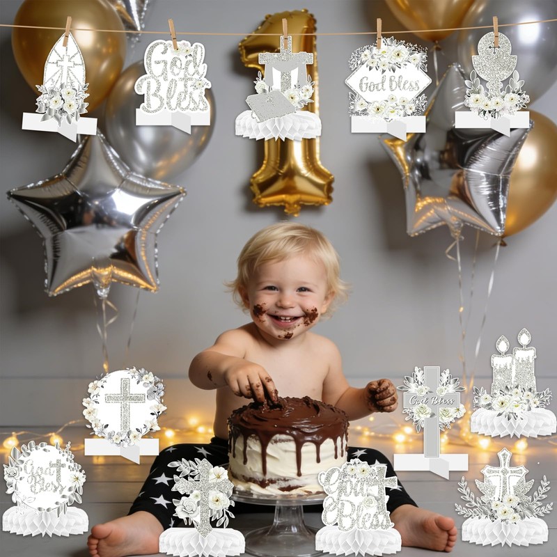 Baptism Centerpieces for Tables: 12pcs Baptism Decorations First Communion Centerpieces