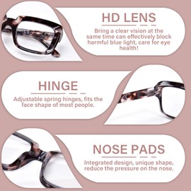 YUKANG Reading Glasses for Women Men Blue Light Blocking Square Fashion Readers with Spring Hinges Anti Glare Computer TBlue 1.0