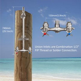 Aolemi Outdoor Shower Kit,Outdoor Shower Fixtures Faucet System with Brass Showerhead,Double Handle Exposed Shower with Brass Mix Valve,6 Inch Center with Soap Dish,Pipe Upward,Brushed Nickel